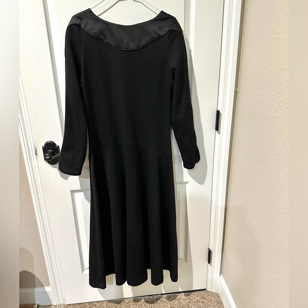 Jeannene Booher Black Long Sleeve Fit and Flair Midi Wool Dress